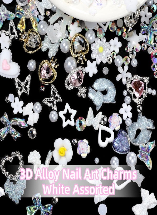 CESUSME 450Pcs 3D Heart Planet Butterfly Nail Rhinestones Gems Charms Alloy Butterfly White Flower Bow Nail Gems and Charms Mix Size White Rhinestones Nails Gem Pearls for Nails Art DIY Accessories - Image 4